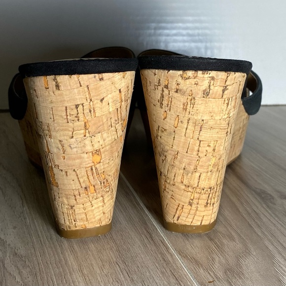 Nine West Woman Black Wedge Cork Leather Slide size 8M - Picture 5 of 11